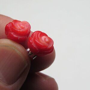 *925 Sterling Silver Coral Flower Stud earring